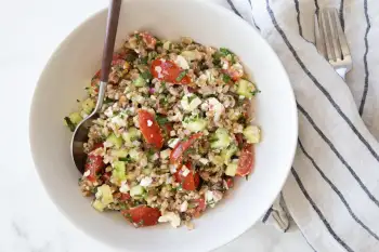 Farro Salad with Cucumber, Tomato, and Feta recipe image