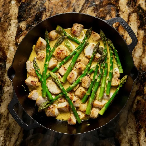 Sauteed Chicken with Asparagus and Mustard Cream Sauce