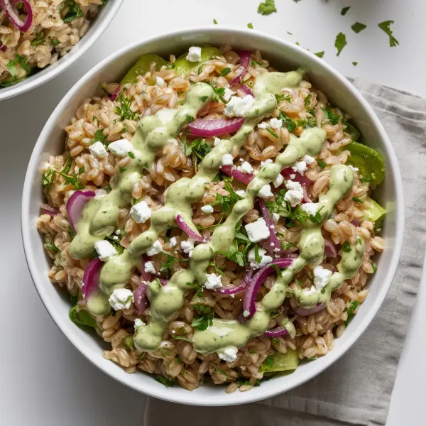 Barley Salad with Green Goddess Dressing, Pickled Onions, and Feta