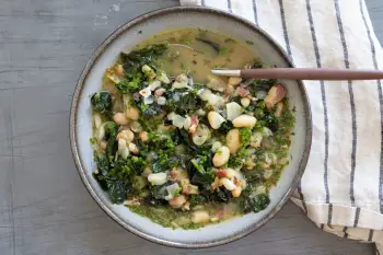 Bacon and white bean soup with kale recipe image