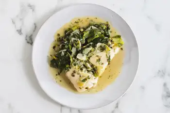 Halibut with White Wine Garlic-Caper Sauce recipe image