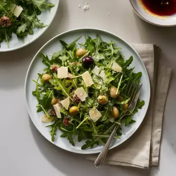 Arugula Salad with Parmesan, Olives, and Red Wine Vinaigrette recipe image