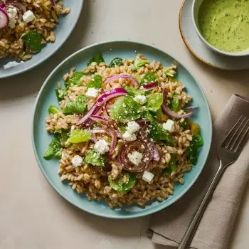 Barley Salad with Green Goddess Dressing, Pickled Onions, and Feta recipe image