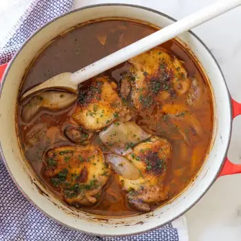 Braised Chicken Thighs with Harissa and Shallots recipe image