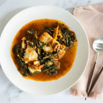 Cod Stew with Tomato, Anchovy and Swiss Chard recipe image