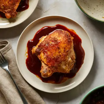 Crispy Skin Chicken Thigh with Red Wine Pan Sauce recipe image