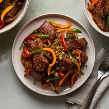 Cumin Lamb with Szechuan Chili, Scallions and Bell Pepper recipe image