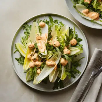 Endive and Arugula Salad with Peaches and Buttermilk Dressing recipe image