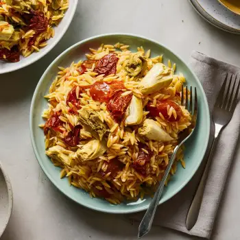 One-Pot Orzo with Sun-Dried Tomato and Artichoke Hearts recipe image