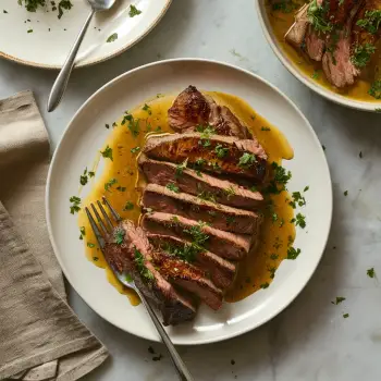 Pan-Seared Steak with Dijon Mustard Parsley Pan Sauce recipe image