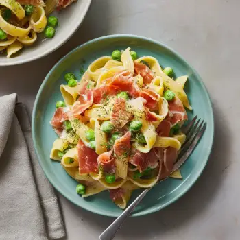 Pasta with Prosciutto, Peas, and Cream recipe image