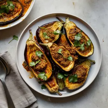 Roasted Eggplant with Garam Masala and Cilantro Chutney recipe image