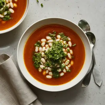 Roasted Garlic White Bean Soup with Chimichurri recipe image