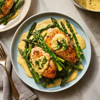 Sauteed Chicken with Asparagus and Mustard Cream Sauce recipe image