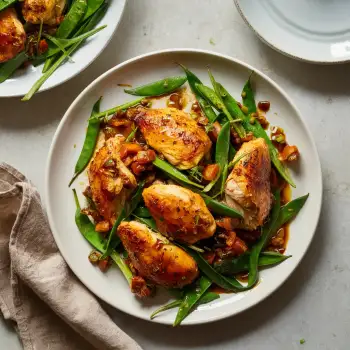 Sauteed Chicken with Sweet Soy and Pea Shoots recipe image