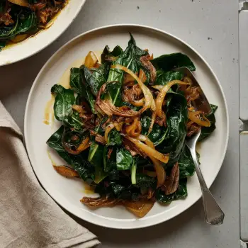 Sauteed Swiss Chard with Caramelized Onions and Anchovy recipe image