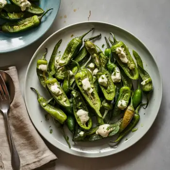 Shishito Peppers with Lime Crema and Garlic recipe image